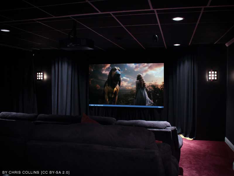 dark home theater room after buildout