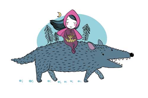 little red riding hood on a wolf