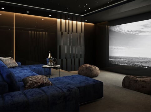 home theater blue chaise