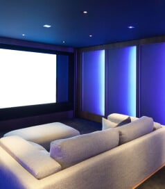 home theater with blue panels