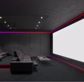 home theater with neon led lighting