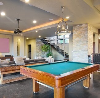 man cave with pool table