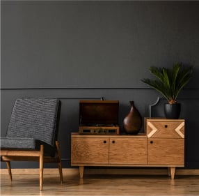 storage and decor furniture with grey wall