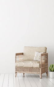 beige wicker armchair