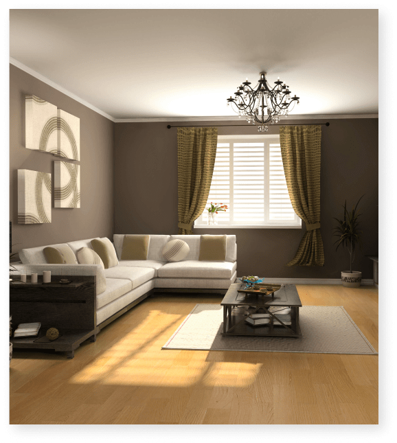 living room with chandelier