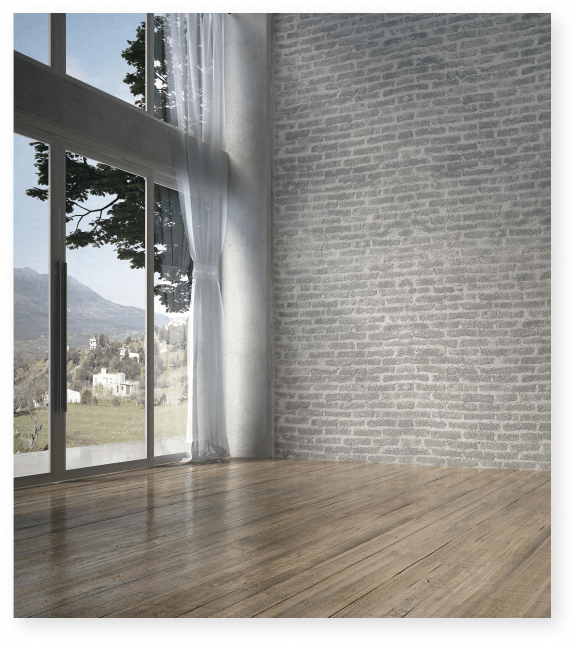 open living space with tall windows