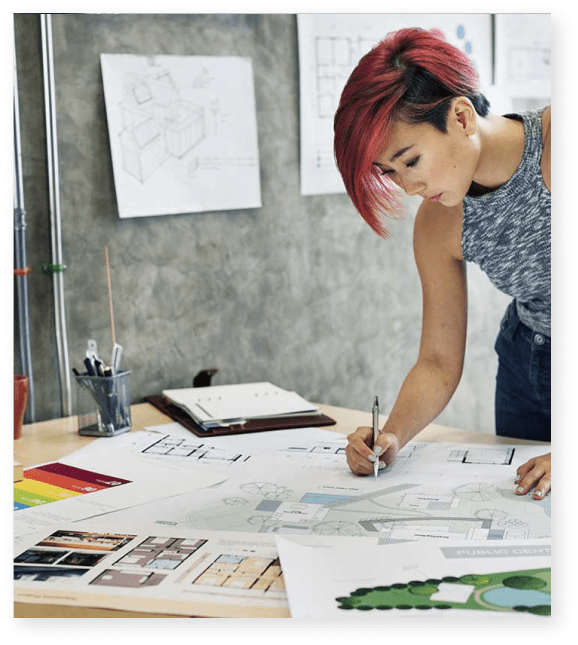 blueprints on a desk