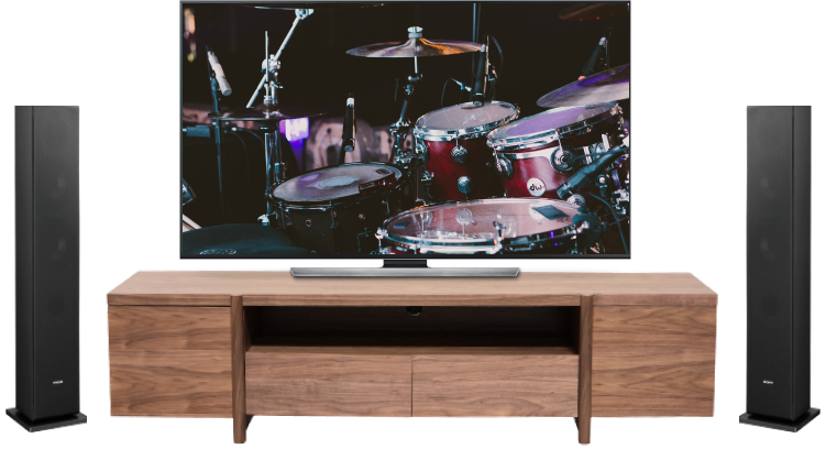 tv with table and speaker