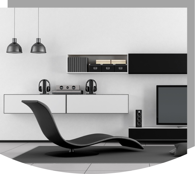 sleek black and white living room