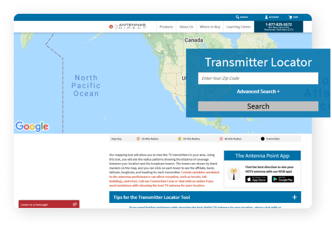 Transmitter Locator map web page