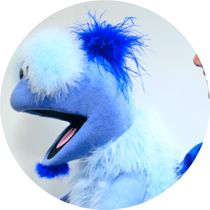 blue and fluffy arm puppet