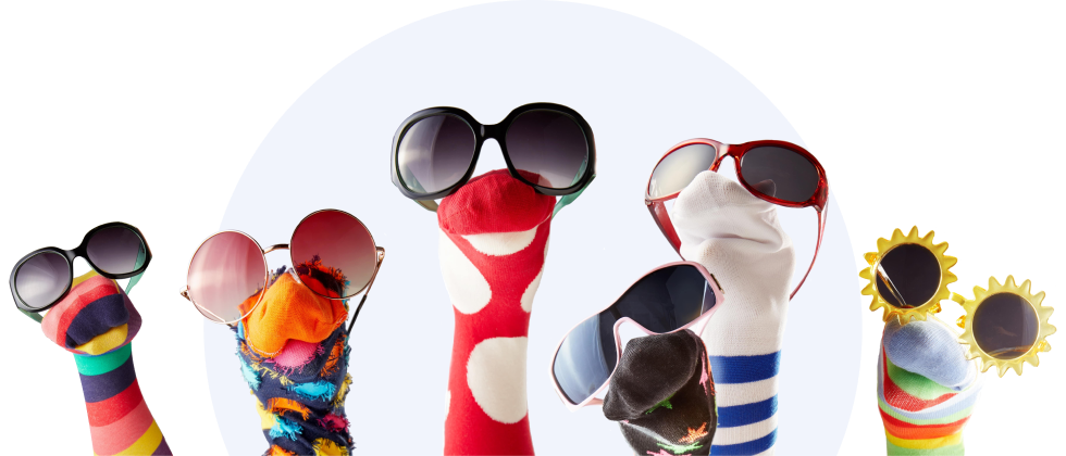 sock puppets with sunglasses