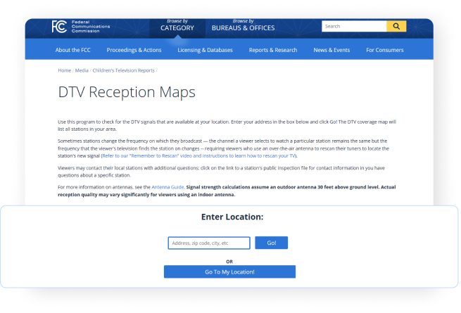 DTV Reception Maps web page