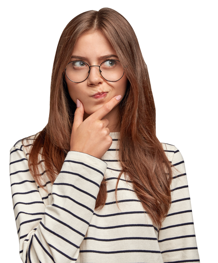 girl with glasses thinking