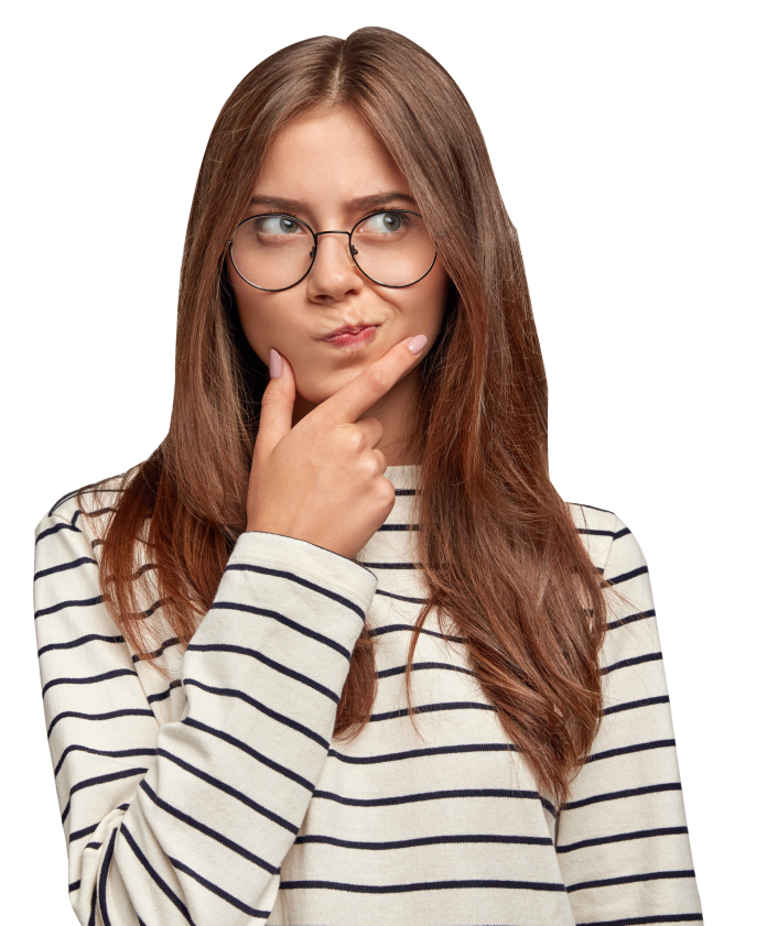 girl with glasses thinking