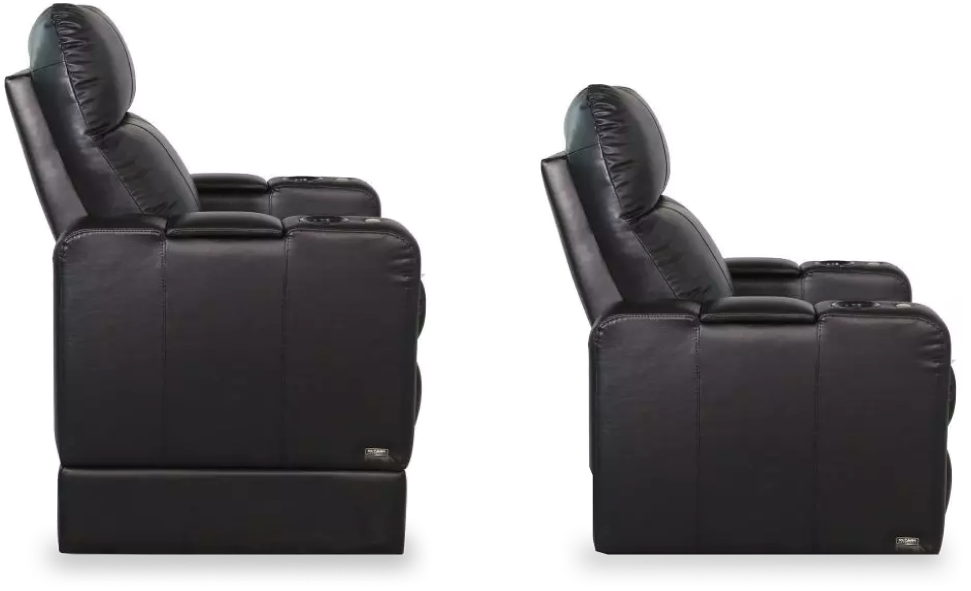 two black leather recliners