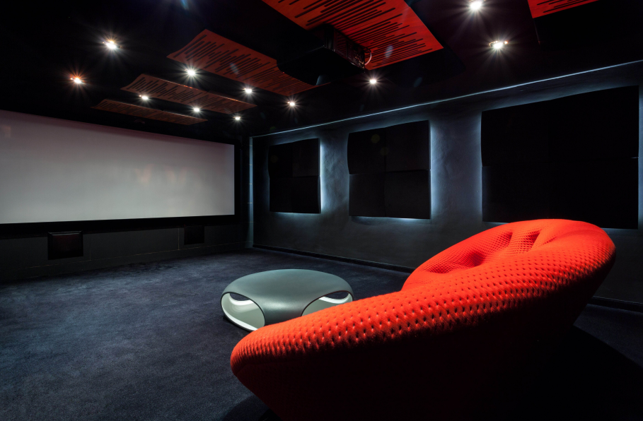 Modern colorful home theater set up