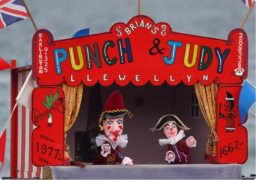 Punch and Judy, two puppets in a show