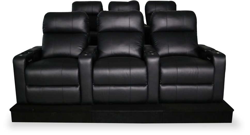 two rows of black leather theater seats