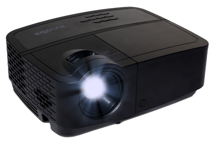 Black projector with bright light in lense