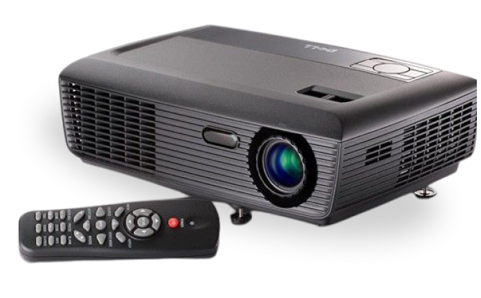 grey projector with remote