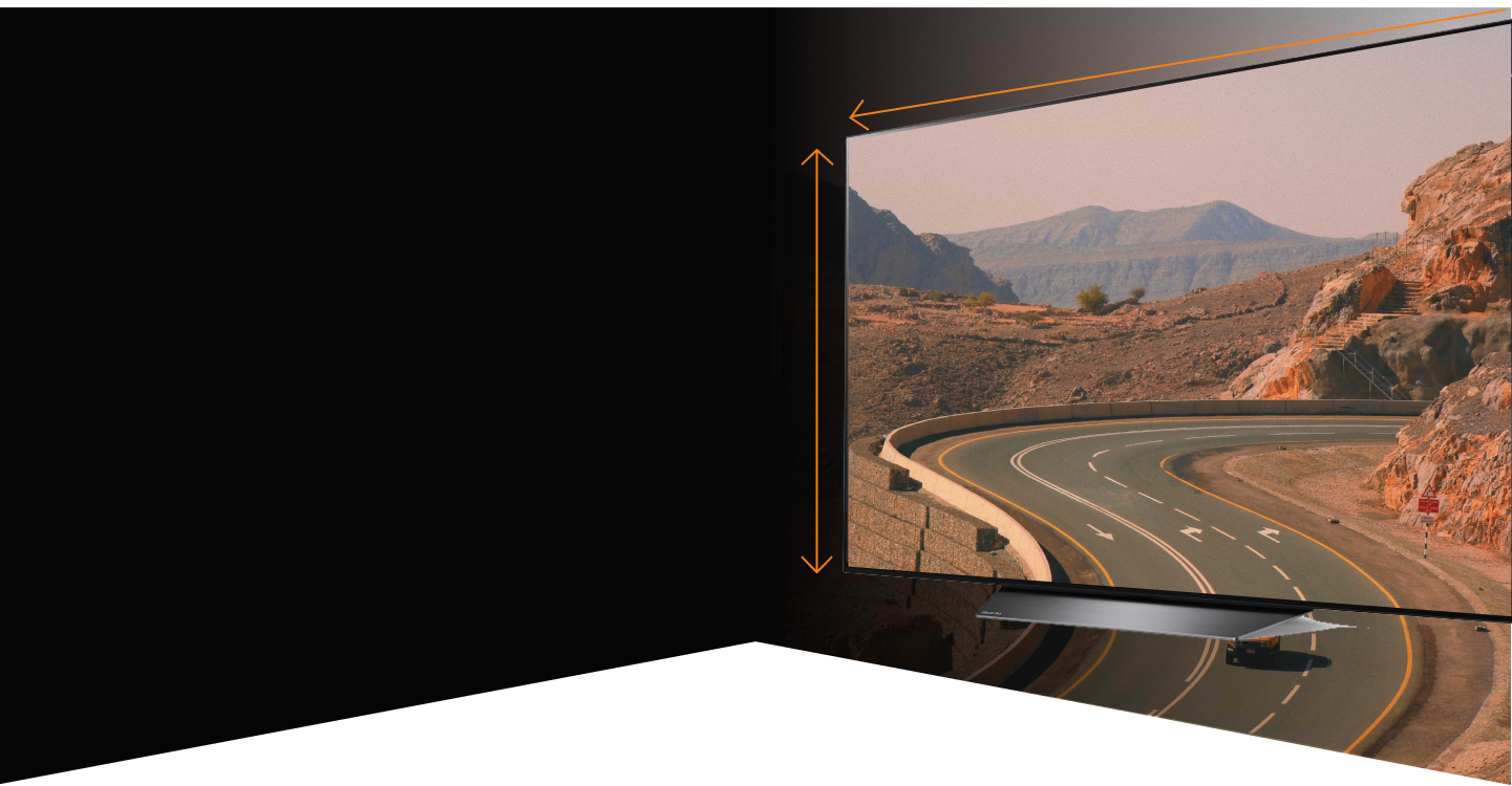 Large television with road in desert displayed on it