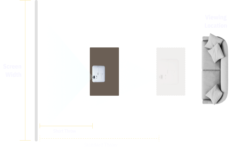 birds eye viw of a couch sitting behind a projector