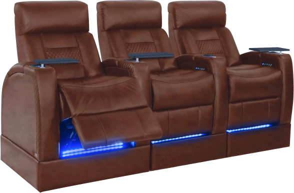 brown leather recliners on riser platforms