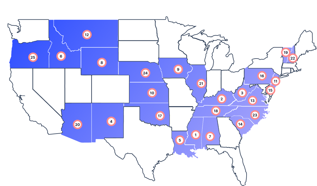 Worst States for Interior design Jobs U.S. Map