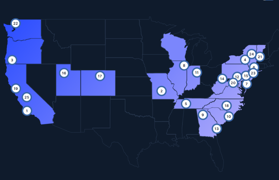 Acting jobs by metro area U.S. Map