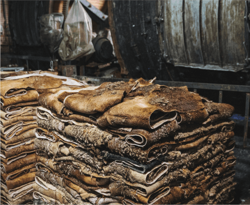 Pile of leather waste