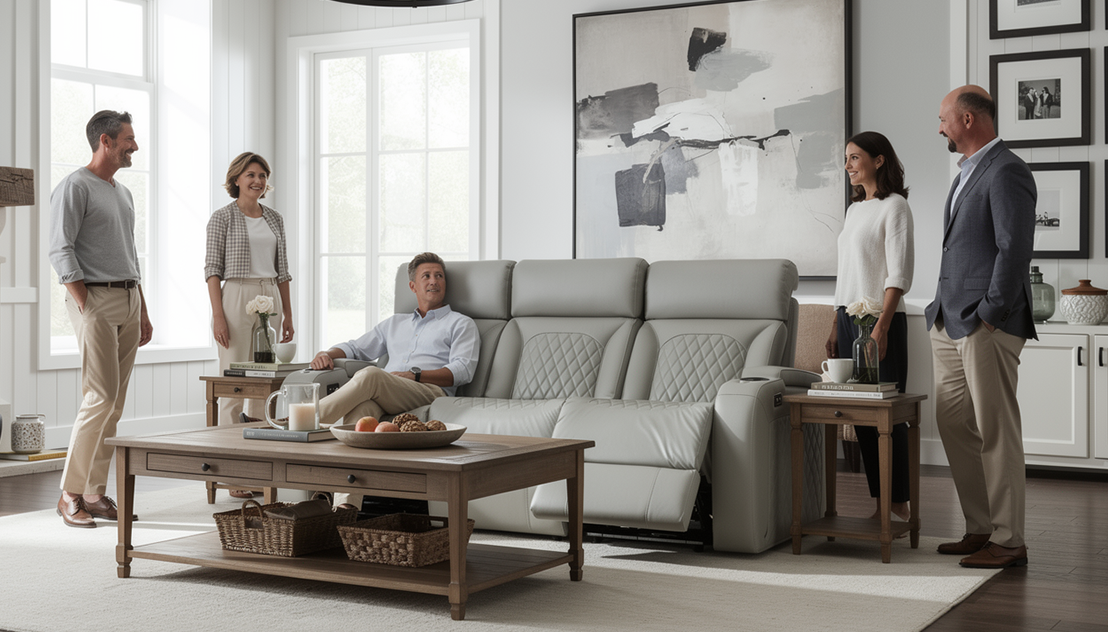 TV Room with Sofa - featuring Bliss LHR in dove grey