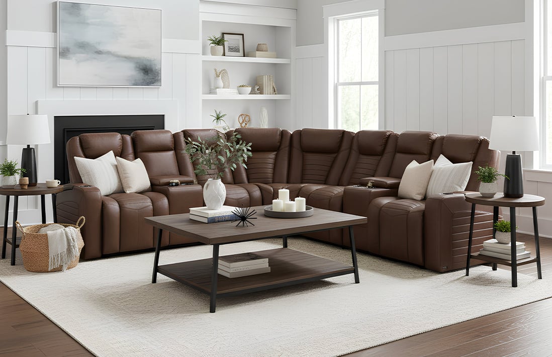 cognac oasis sectional in a large space