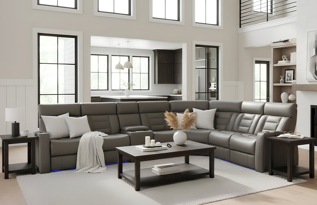 flex sectional in smoke grey