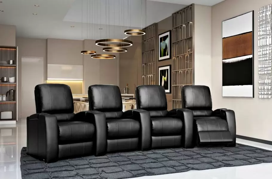 Magnolia Home Theater Seating In Black, Leather Theater Seats