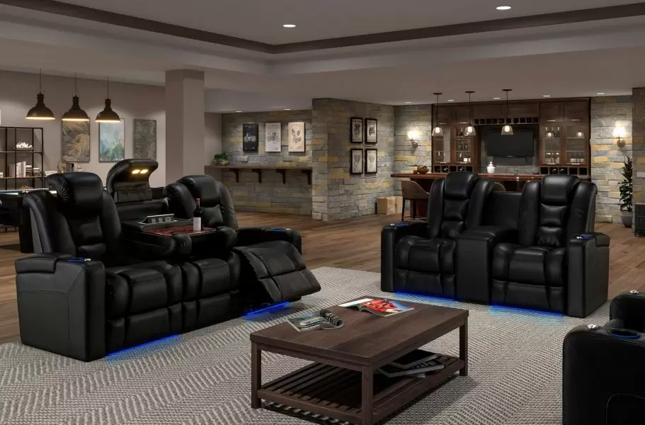 Reclining Sofa And Loveseat, Black Leather Reclining Sofa With Cup Holders