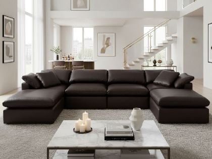 Aria Modular 4-Seat Sectional with 2 Ottomans in Premium Italian Leather