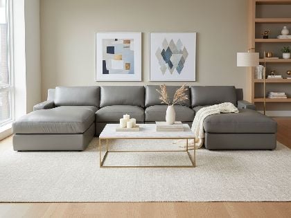 Metro Modular 4-Seat Sectional with 2 Ottomans in Premium Italian Leather