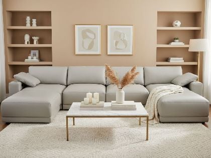 Mirage Modular 4-Seat Sectional with 2 Ottomans in Premium Italian Leather