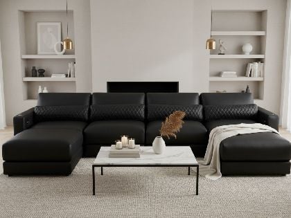 Sky Modular 4-Seat Sectional with 2 Ottomans in Premium Italian Leather