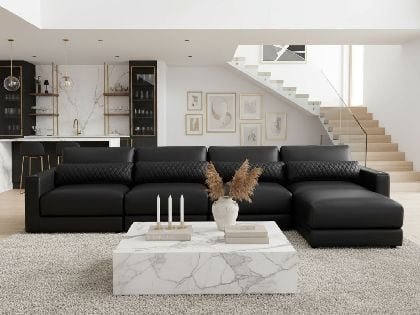 Sky Modular 4-Seat Sectional with Ottoman in Premium Italian Leather