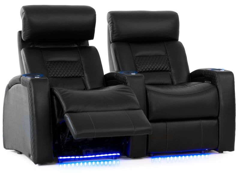 Black Top Grain Leather Octane Seating Flex HR Home Theatre Seating Lighted Drink Holders Power Recline Row of 3 Seats 