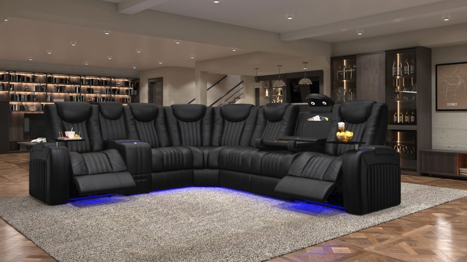 King Lhr Max Massage Sectional Black Leather