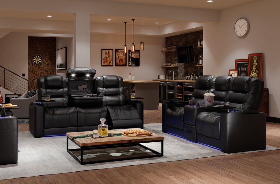 Luxe Black Leather Sofa Recliner