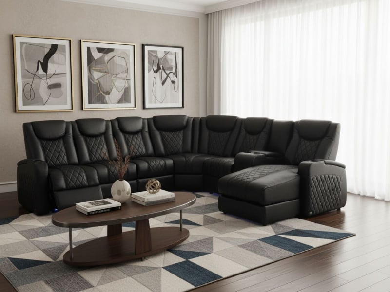 Octane Azure LHR Power Black Sectional | Tables | Storage | Charging