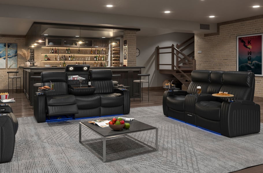 Octane Epic LHR Power Sofa with Heat Massage Drop Down Table Loveseat Console
