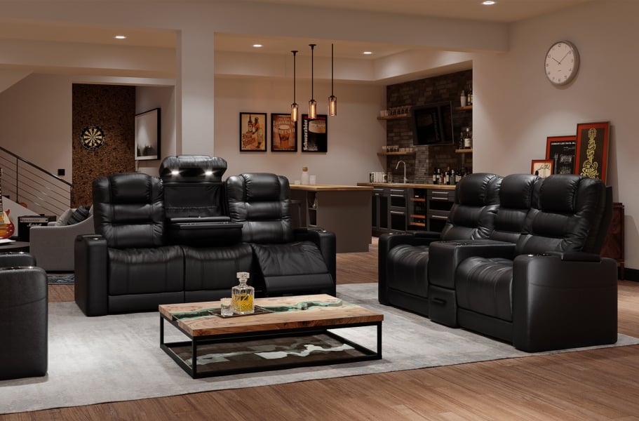 Octane Seating Nero XL Max Power Reclining Sofa | Drop Down Table