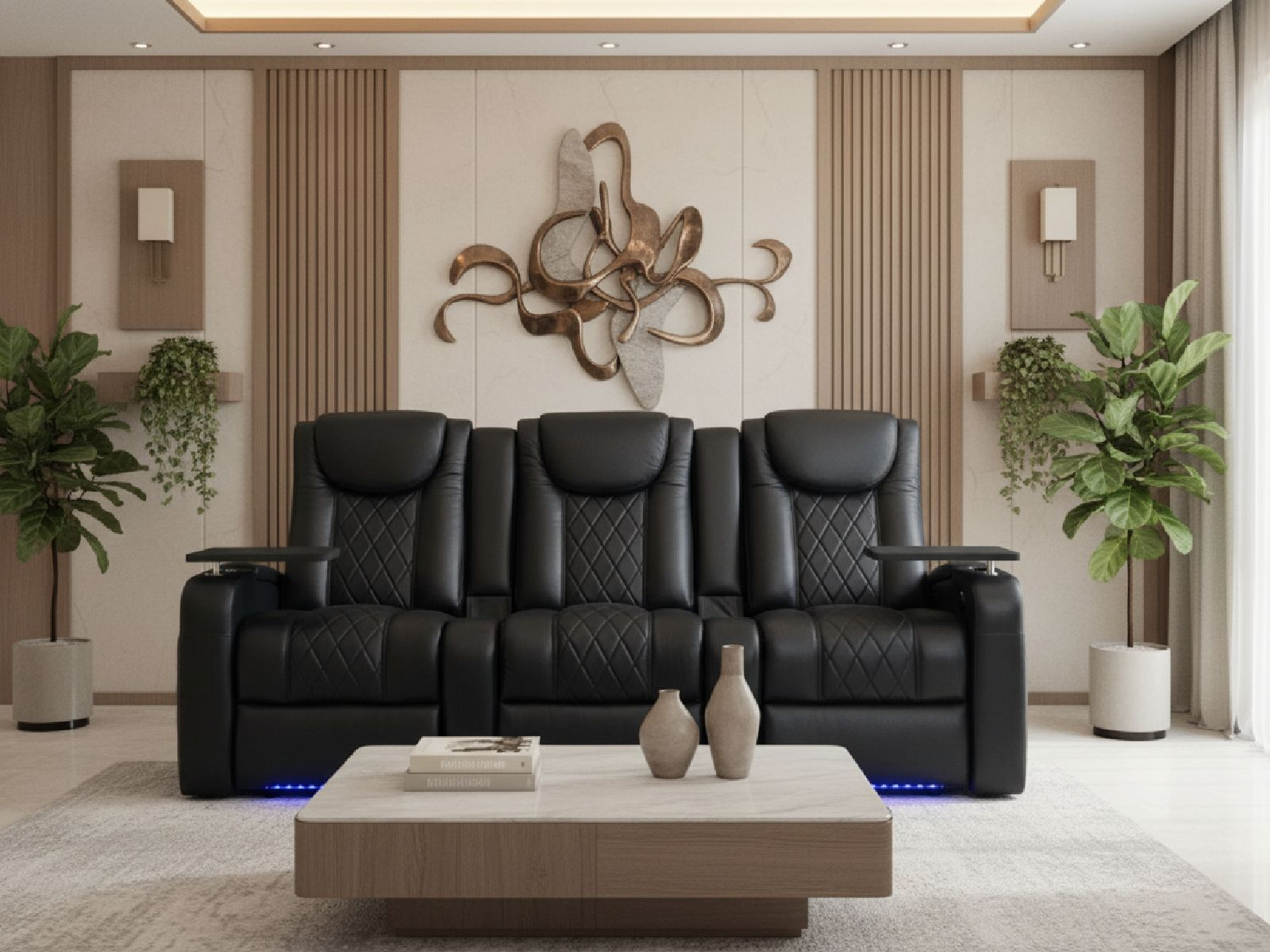 Azure LHR Power Recliner | Flip Up Arms | Black | Italian Leather