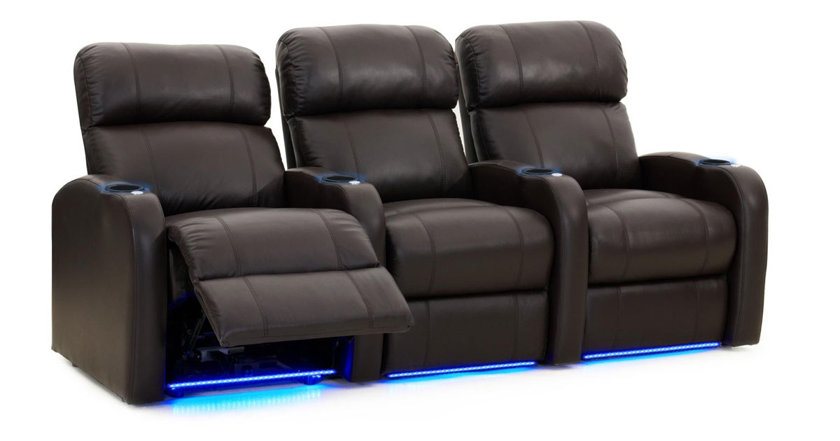 Octane Seating Diesel XS950 Theatre Chairs Black Premium Leather Accessory Dock Straight Row 4 Seats Power Recline Memory Foam 