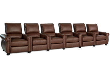 octane stallion brown leather 6 chair home theater seating 
